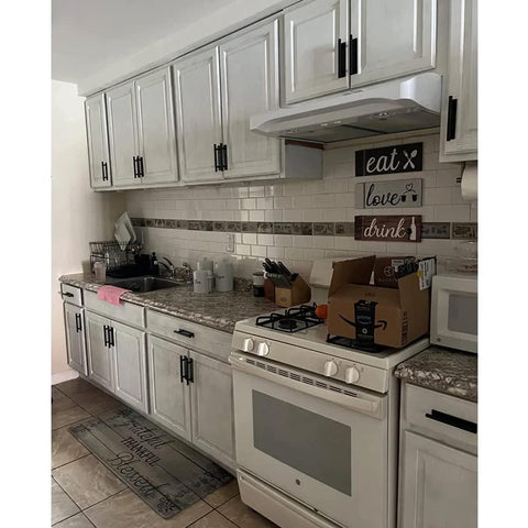 Kitchen cabinets with 16 Pack Self Stick Push Pull Helper ABS Plastic Wardrobe Handle For Cabinets And Drawers in black