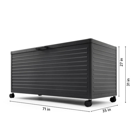 281 Gallon Outdoor Storage Box With Wheels For Easy Mobility And Soft Close Lid Waterproof Metal Deck Box Charcoal