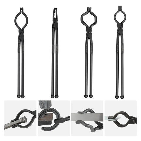 Heavy Duty Blacksmith Tongs Set With Four Jaw Styles V Bit Bolt Wolf Jaw Z V Bit And Gripping Tongs for Forging in A3 Carbon Steel 18 Inch Length