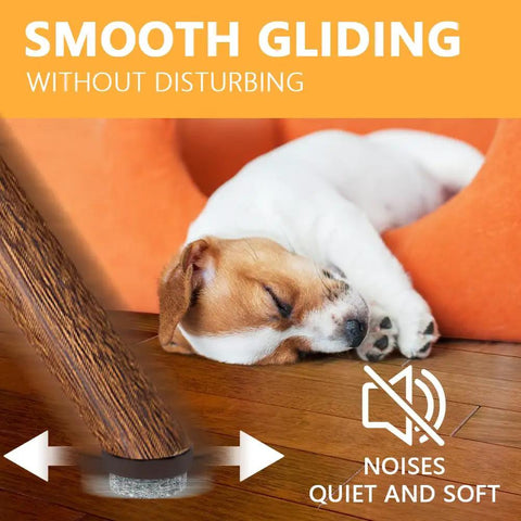 Heavy Duty Screw In Felt Pads 60 Pack 28Mm Chair Glides For Tables And Sofas Guards Your Hardwood Floors Quashes Rolling Noise Blocks Unwanted Racket Rolls Super Smooth Eradicates Screeching Secures All Furniture Legs Brown on a wooden floor with a sleeping dog.