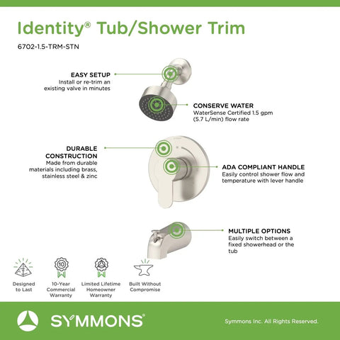 Identity Single Handle 1-Spray Tub And Shower Faucet Trim In Polished Chrome 1.5 GPM Valve Not Included Brass Construction Built To Last With Durable Finish And Lifetime Warranty