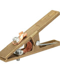 Heavy Duty Brass A Shape Ground Welding Earth Clamp Rated For 300 Amps, showcasing brass material and A-shape design for secure connection.