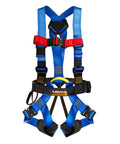 Pro Backyard Zip Line Kit Bundle With Harness And Lanyard Trolley, blue full-body harness shown.