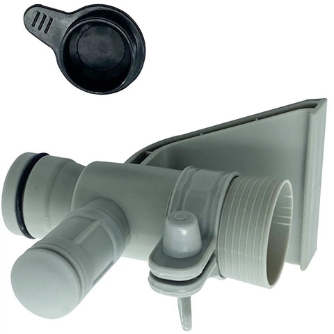637R 12363 Pipe Holder and Air Jet Valve Replacement for Above Ground Pool With Black Cap, visible components with fittings