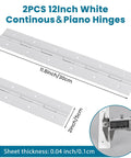 Two Pack 12 Inch White 304 Stainless Steel Heavy Duty Continuous Piano Hinges With Screws displaying 12 inch size and white finish.