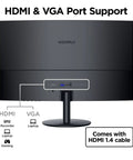 Rear view of 27 Inch Curved FHD 1080p Gaming Monitor With 144Hz Refresh Rate, 1500R VA Panel, HDMI And VGA, cable ports visible.