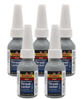Blue Medium Strength Thread Locker 0.34 Oz Bottle For Easy Disassembly With Hand Tools Keeps Metal Fasteners Tight, 5 Pack