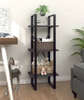 Three Tier Book Cabinet in Gray, Space-Saving Engineered Wood Storage for Books, Magazines, and Decor in home office corner