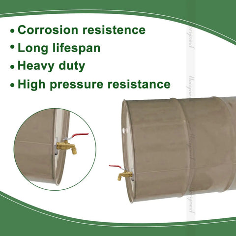 55 Gallon Drum Spigot With EPDM Gasket For Oil Water Rain Barrels, Heavy Duty Brass And Stainless Steel 304 Valve Kit, Easy Install, Three Quarter Inch NPT Inlet, Direct Thread Stainless Adapter Included, Durable Seal; brass valve on 55 gallon drum