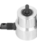 Double Head Nibbler Cutter With Cobalt Step Drill Bits, Aluminum Alloy Metal Cutting Attachment For Electric Drill, shown from the side, showcasing its compact design.
