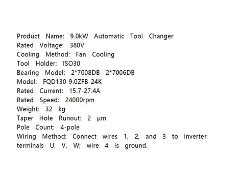 Heavy Duty 9Kw ISO30 Spindle Motor Built Like Iron For Rock Solid Cnc Machine Tools With No Sweat Cooling And Gutsy Alloy Steel Chassis Powered By Straight 380V Ac Flow specifications and technical details.