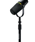 MV7 Plus Podcast Dynamic Mic With Stand, USB-C And XLR Outputs, OBS Certified, on stand, angled profile view.