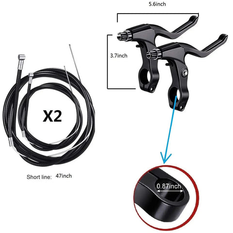 Mechanism of All In One Mechanical Bike Disc Brake Kit With Front And Rear Calipers Two 160mm Rotors Cables Levers And Mounting Screws Red BB7 Style System No Hassle Plug And Play Ready To Ride showing dual brake levers and cables