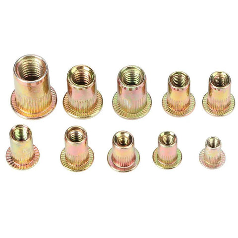 300 Pcs Carbon Steel Rivet Nut Kit With Color Zinc Plated Finish in various metric and inch sizes for automotive and industrial use