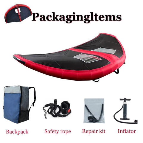 Inflatable Surf Wing For Paddle Boards And Water Sports 6m2 Open Window Design Handheld Surf Sail with accessories shown.