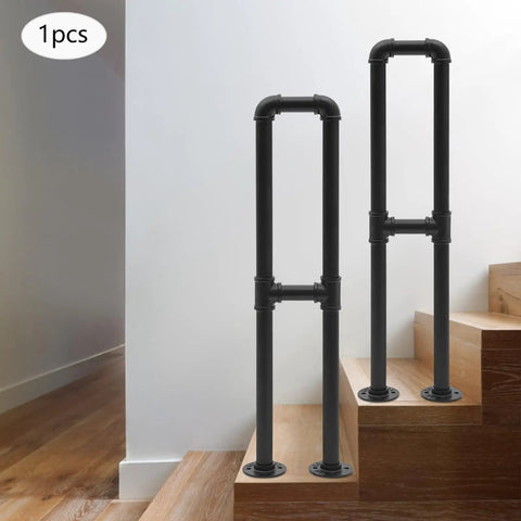 Hella Sturdy Stair Handrail Features U Shaped Galvanized Steel Frame For Heavy Duty Floor Standing Setup on wooden stairs