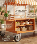 Dead On Mobile Food Cart With Retro Striped Awning And Slick Rolling Wheels For Street Vendors Portable snack stand with sealed storage.