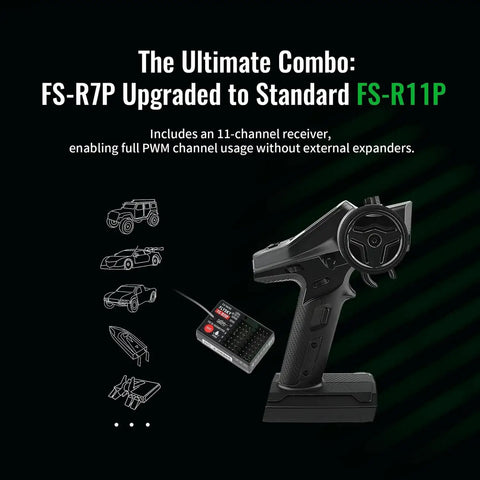 10 Channel RC Transmitter And Receiver Set With 2.4GHz SKY Tech For Crawler, Buggy, Cars And Boats FS G7P Plus and FS R11P.