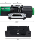 Heavy Duty 4500 Lb Electric Winch For ATV UTV Jeep With 12V Motor, dimensions labeled, synthetic rope, IP67 waterproof