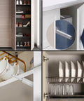 Push To Open Door Latch Kit 4 Pack Magnetic Push Latches installed on cabinets and drawers for hidden doors and cabinets.