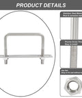 Heavy Duty 304 Stainless Steel Square U Bolts Four Pack With Plates And Nuts M8 Thread, showcasing details and features.