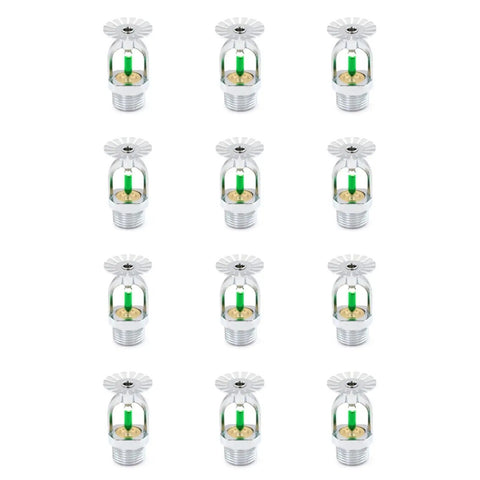 Twelve Pack Quick Response Pendent Fire Sprinkler Heads With Slick Chrome Finish And Tough Copper Build For Snappy Heat Trigger And Bully Proof Property Shielding At One Ninety Nine Degrees arranged in a grid.