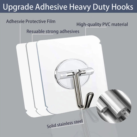 Heavy Duty 150 Pack Self Adhesive Wall Hooks Up To 24 Lb Each No Drill No Nails No Damage Transparent Reusable Hooks detail image