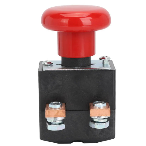Heavy Duty Emergency Push Button Switch For Forklift And Pallet Jack With Metal Housing DC 80V, red button on black base.