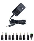Go-To 12V 1A 12W Universal AC DC Power Adapter with 9 interchangeable jacks and 5.5x2.1mm plug, 5FT cord, visible plug types