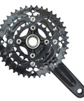 Front view of Triple Chainring Crankset With Bottom Bracket For Road And Mountain Bikes Eight And Nine Speed M430 42T 32T 22T