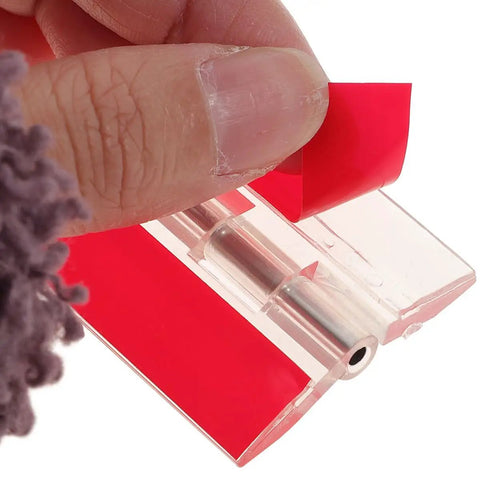 Close-up of Self Adhesive Clear Acrylic Flush Hinges Set Of 5 for cabinets and furniture, showing red adhesive strip removal detail.