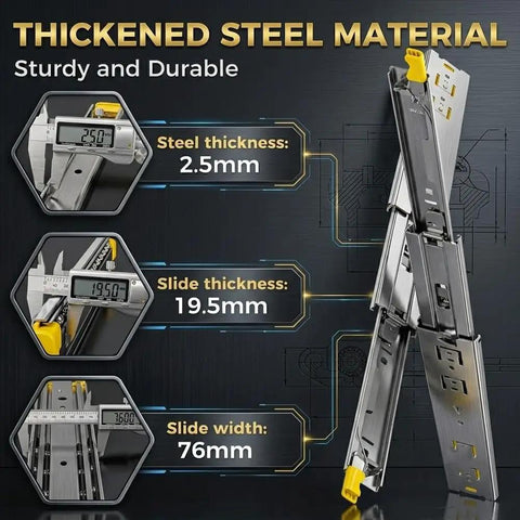 Beefy 500 Lb Drawer Slides With Lock Side Mount Runners 76mm Wide Heavy Duty Steel Tracks Perfect For Tool Chests Generator Trays And Truck Bed Storage Sturdy 1 Pair, 76mm steel slides