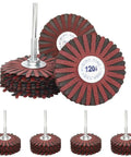 7 Pack Mounted Flap Wheel Set for Sanding and Polishing Wood and Metal Grit 80 to 400 mop wheels with 120 grit showing