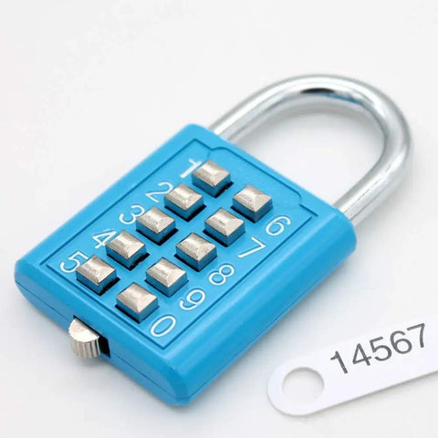 10 Dial Button Combination Padlock With 5 Position Locking Mechanism, blue, hardened steel shackle, ideal for outdoor security