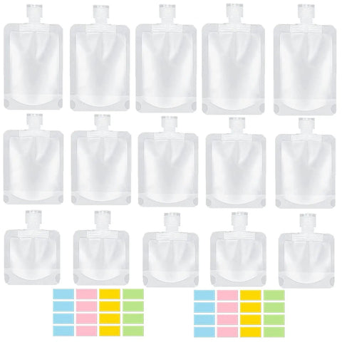 17 Pack Travel Toiletry Pouches Leak Proof TSA Approved Stand Up Refillable Travel Containers for Shampoo Conditioner