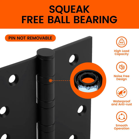 304 Stainless Steel Matte Black Exterior Door Hinges With Ball Bearing, close-up view showing pin details and noise-free design.