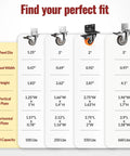 Rock Solid 2 Inch Side Mount Caster Wheels Set Of Four With Reinforced L Bracket Heavy Duty Narrow Furniture Casters size chart