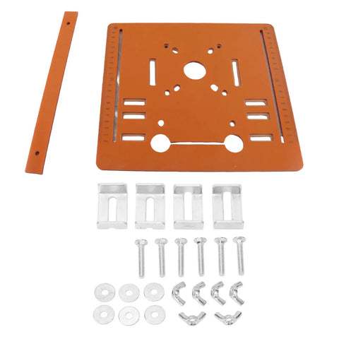 Heavy Duty Circular Saw Base Plate For Router Table With Killer Stability measures 280 x 250 mm in orange phenolic resin with hardware.