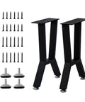 Heavy Duty 16 Inch Metal Table Legs Set Of 2 For DIY Coffee Tables, Black Steel Benchtop Legs, Rustproof Powder Coated, 16 Inches High By 11 Inches Wide, Sturdy Support For Modern Home Makeovers, with screws and adjustable feet included.