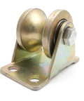 Built Tough All Steel V Groove Caster Wheel For Sliding Doors And Heavy Duty Garage Tracks With Smooth Rolling Bearings and base.
