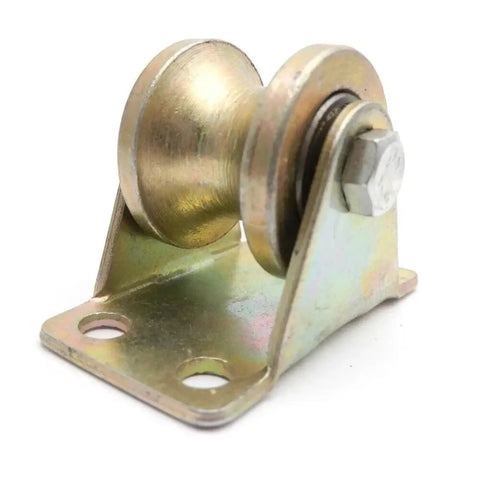 Built Tough All Steel V Groove Caster Wheel For Sliding Doors And Heavy Duty Garage Tracks With Smooth Rolling Bearings and base.