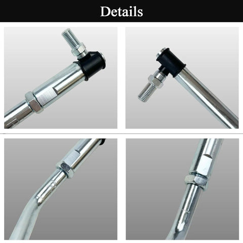 Beefy Adjustable Steering Drag Link Replacement For John Deere LA Series Tractors Left Right Crimped Construction Tie Rod Fits LA100 LA105 LA110 LA115 LA120 LA130 LA135 LA140 LA145 LA150 LA165 LA175 Replaces GY21250, close-up of chrome tie rod ends