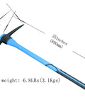 35 Inch Forged Heavy Duty Adze Pick Mighty Pickaxe Mattock Tool With Beveled Edge shown with fiberglass handle and dimensions