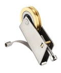 Top Shelf Stainless Steel Stem Casters Featuring Double Copper Wheel Bearings For Smooth Sliding Door Window And Shower Track Replacement Heavy Duty Furniture Hardware Set Of 4, close-up of brass wheel bearing in stainless steel casing.