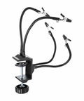 Pro Soldering Helping Hands Third Hand Solder Tool Clamp Stand With Flexible Gooseneck Arms And Four Rotatable Alligator Clips For PCB Electronics Repair DIY Hobby Welding On A Sturdy 10 Inch Base Black, side view