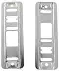 Sliding Door Floor Track Guide Rail Nickel Kit with eight plastic parts and sixteen self tapping screws, steel base, front view.