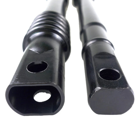 GaeaAuto two-piece steering shaft assembly, black metal, upper and lower sections, close-up view
