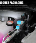 Keep Things Chill Under The Hood With These Tight Sealing Car AC Valve Caps Crafted For R134a Systems, showing blue valve caps on AC service ports.