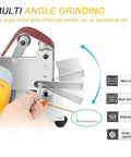 Compact Electric Mini Belt Sander Featuring Slick 7 Speed Controls And Hella Precise Angle Adjustments For Wood Metal Projects, adjustable angle.