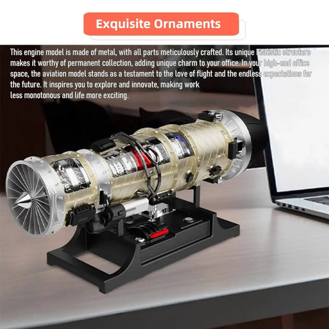 Metal Turbofan Aircraft Engine Model Kit With Twin Rotor Mechanics 1 to 10 Scale Jet Engine Replica on Display Stand, Side View